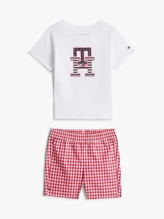 Set de tricou și pantaloni scurți cu monogramă pentru bebeluși