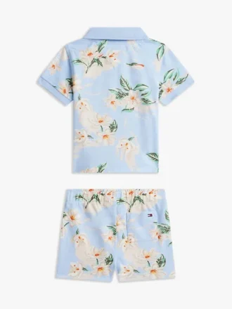 Set polo și pantaloni scurți cu imprimeu floral pentru bebeluși
