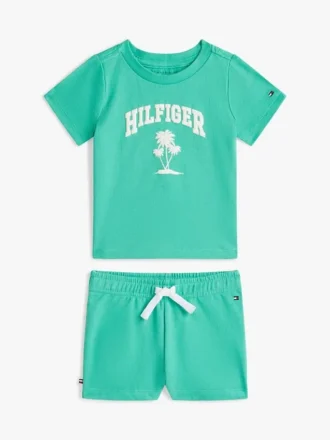 Set tricou și pantaloni scurți cu logo Palm pentru bebeluși