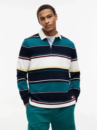 Tommy Jeans Polo relaxat cu dungi în stil rugby