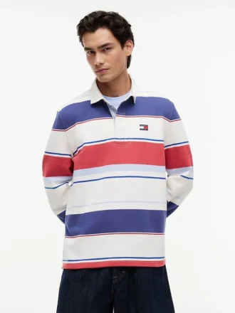 Tommy Jeans Polo relaxat cu dungi în stil rugby