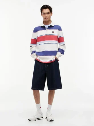 Tommy Jeans Polo relaxat cu dungi în stil rugby