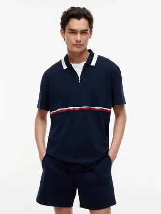 Tommy Jeans Polo relaxat cu fermoar pe un sfert