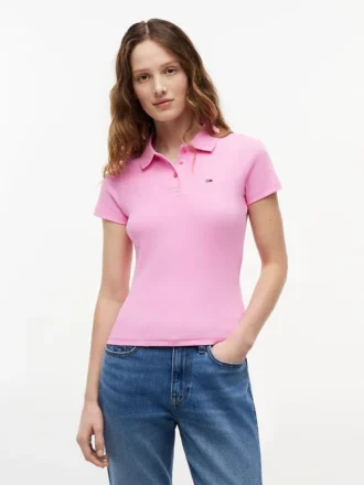 Tommy Jeans Polo slim fit din tricot cu nervuri