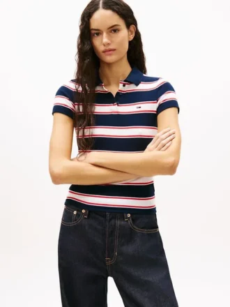Tommy Jeans Polo slim fit din tricot cu nervuri