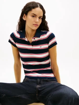 Tommy Jeans Polo slim fit din tricot cu nervuri