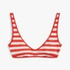 Top de bikini cu guler rotund și dungi Top de bikini cu guler rotund și dungi