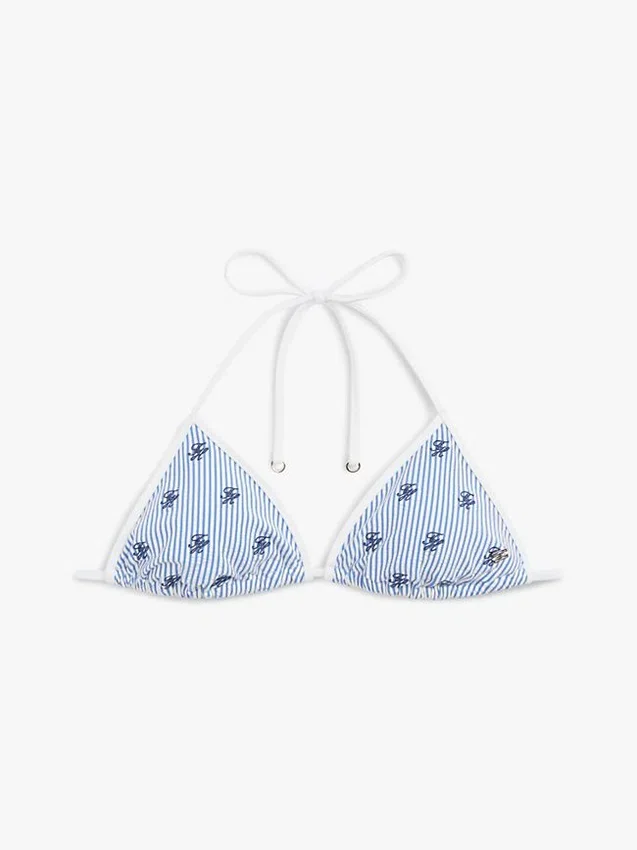 Top de bikini cu monogramă script pe toată suprafața Top de bikini cu monogramă script pe toată suprafața