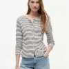 Tricou cardigan cu dungi și model pointelle Tricou cardigan cu dungi și model pointelle