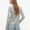 Tricou cardigan cu dungi și model pointelle Tricou cardigan cu dungi și model pointelle
