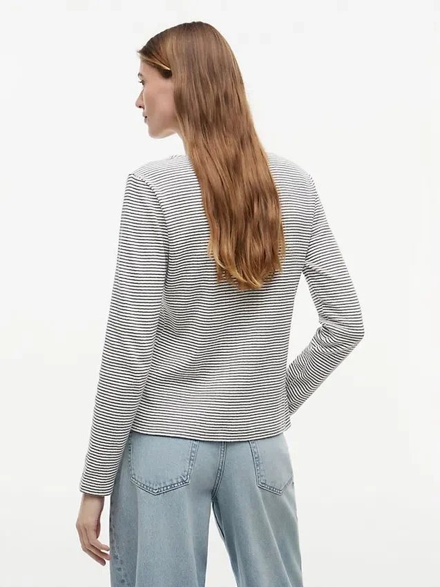 Tricou cardigan cu dungi și model pointelle Tricou cardigan cu dungi și model pointelle