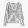 Tricou cardigan cu dungi și model pointelle Tricou cardigan cu dungi și model pointelle
