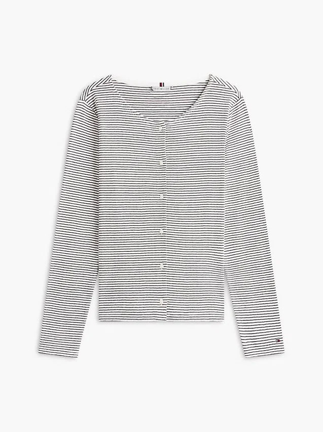 Tricou cardigan cu dungi și model pointelle Tricou cardigan cu dungi și model pointelle