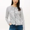 Tricou cardigan din bumbac interlock cu dungi Tricou cardigan din bumbac interlock cu dungi