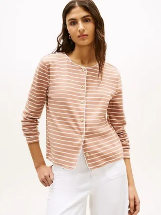 Tricou cardigan din bumbac interlock cu dungi