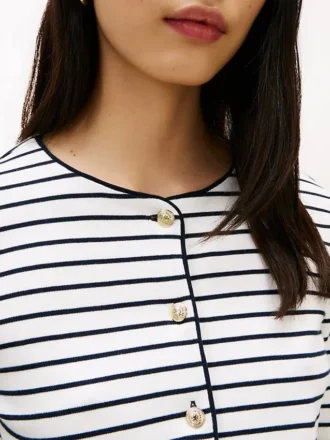 Tricou cardigan din bumbac interlock cu dungi