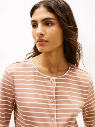 Tricou cardigan din bumbac interlock cu dungi
