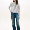 Tricou cardigan din bumbac interlock cu dungi Tricou cardigan din bumbac interlock cu dungi
