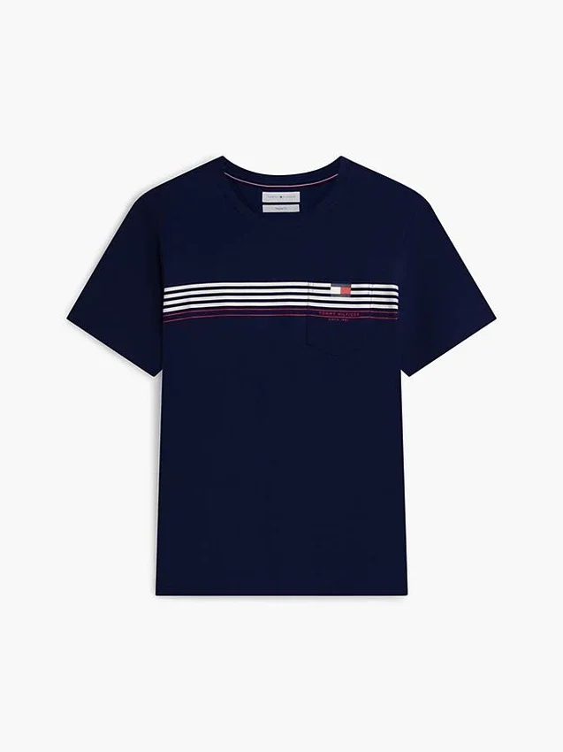 Tricou cu buzunar cu dungi pe piept Tricou cu buzunar cu dungi pe piept