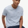 Tricou cu buzunar din amestec de in, cu dungi