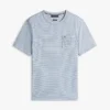 Tricou cu buzunar din amestec de in, cu dungi