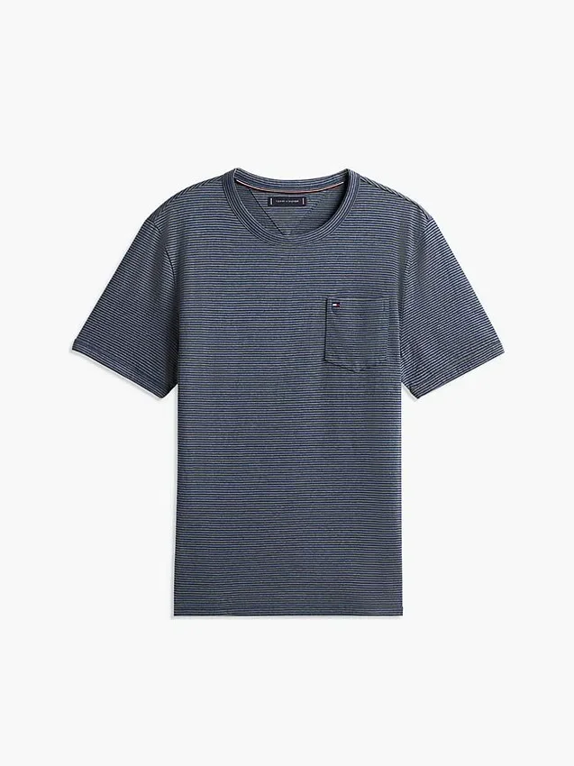 Tricou cu buzunar din amestec de in, cu dungi Tricou cu buzunar din amestec de in, cu dungi