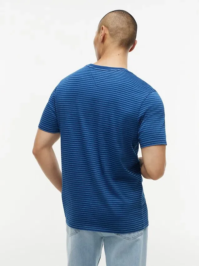 Tricou cu buzunar și dungi vopsit în indigo Tricou cu buzunar și dungi vopsit în indigo