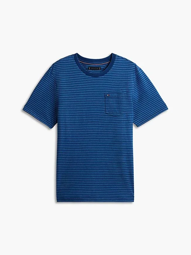 Tricou cu buzunar și dungi vopsit în indigo Tricou cu buzunar și dungi vopsit în indigo
