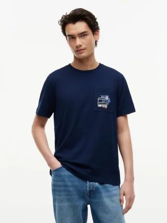 Tricou cu buzunar și logo floral