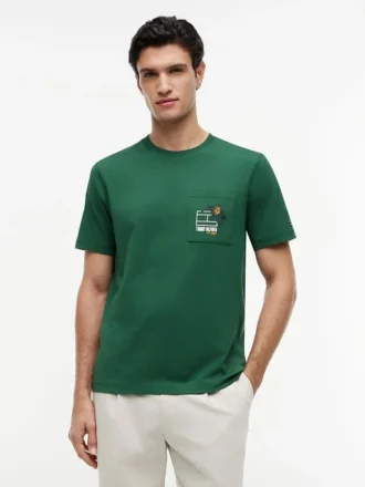 Tricou cu buzunar și logo floral