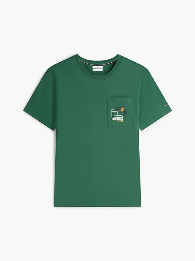 Tricou cu buzunar și logo floral Tricou cu buzunar și logo floral
