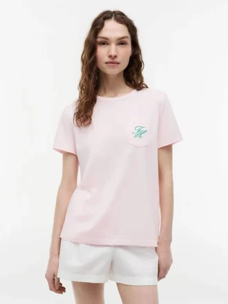 Tricou cu buzunar și monogramă brodată