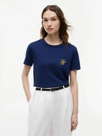 Tricou cu buzunar și monogramă brodată