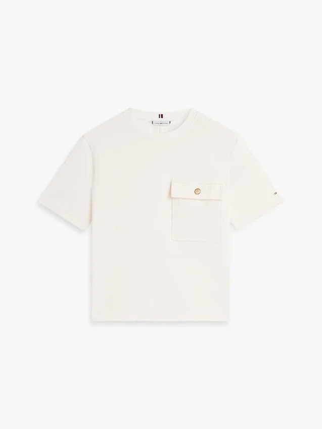 Tricou cu croială lejeră și buzunar cu nasture auriu Tricou cu croială lejeră și buzunar cu nasture auriu