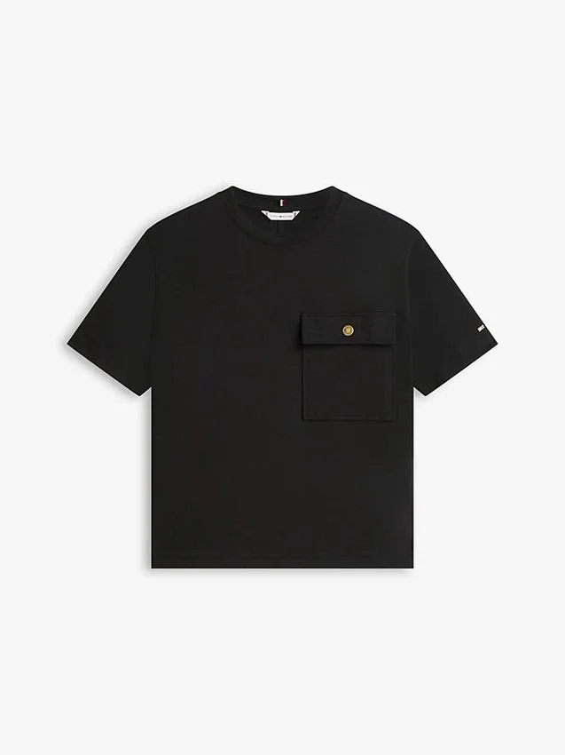 Tricou cu croială lejeră și buzunar cu nasture auriu Tricou cu croială lejeră și buzunar cu nasture auriu
