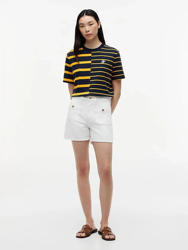 Tricou cu croială lejeră și dungi mixte Tricou cu croială lejeră și dungi mixte