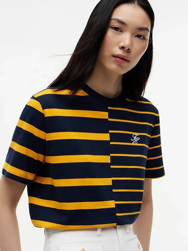Tricou cu croială lejeră și dungi mixte Tricou cu croială lejeră și dungi mixte