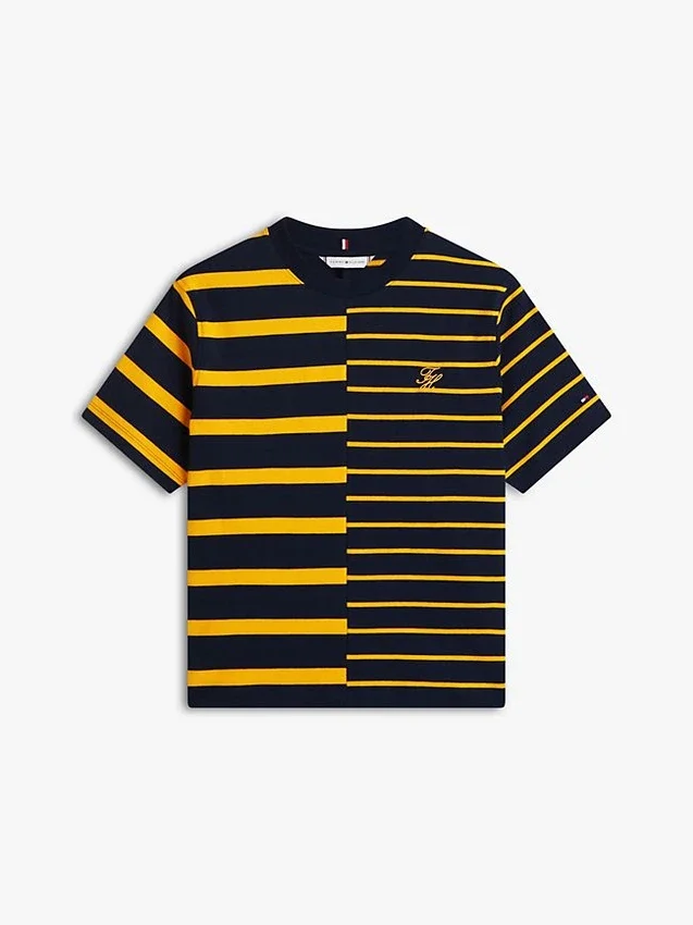 Tricou cu croială lejeră și dungi mixte Tricou cu croială lejeră și dungi mixte