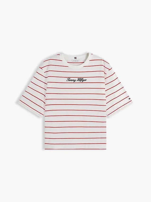 Tricou cu croială lejeră și inscripție brodată Tricou cu croială lejeră și inscripție brodată
