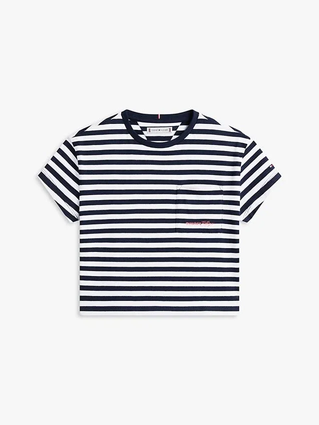 Tricou cu dungi și buzunar pentru copii Tricou cu dungi și buzunar pentru copii