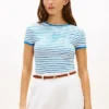 Tricou cu dungi și monogramă brodată Tricou cu dungi și monogramă brodată