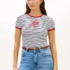Tricou cu dungi și monogramă brodată Tricou cu dungi și monogramă brodată