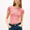Tricou cu dungi și monogramă brodată Tricou cu dungi și monogramă brodată