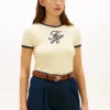 Tricou cu dungi și monogramă brodată Tricou cu dungi și monogramă brodată