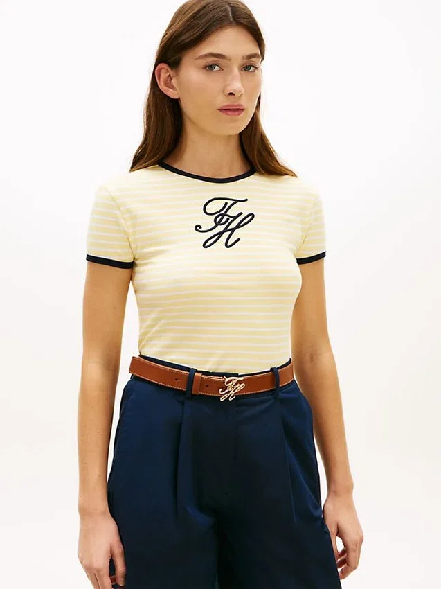 Tricou cu dungi și monogramă brodată Tricou cu dungi și monogramă brodată