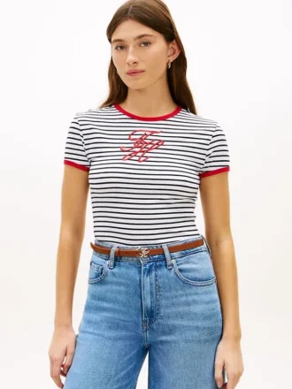Tricou cu dungi și monogramă brodată