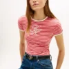Tricou cu dungi și monogramă brodată Tricou cu dungi și monogramă brodată
