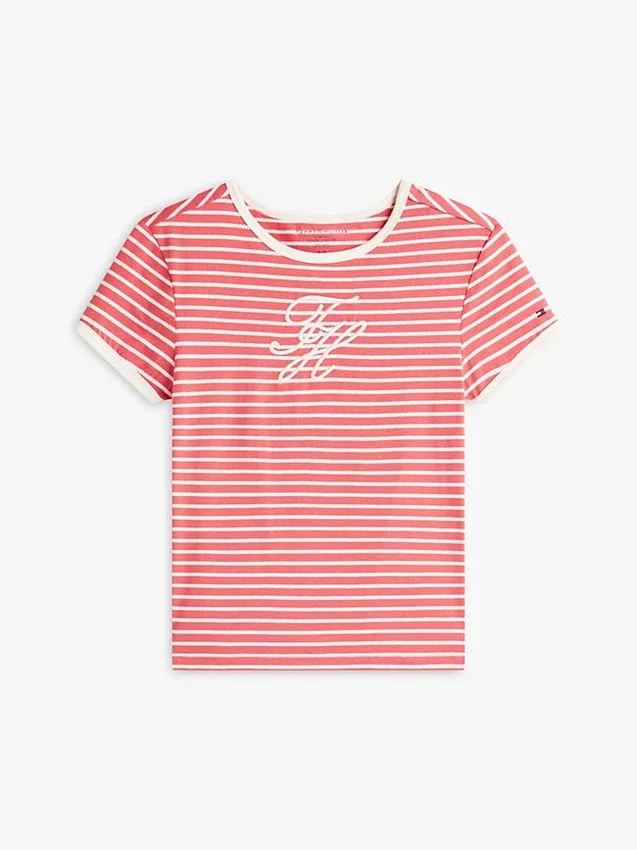 Tricou cu dungi și monogramă brodată Tricou cu dungi și monogramă brodată
