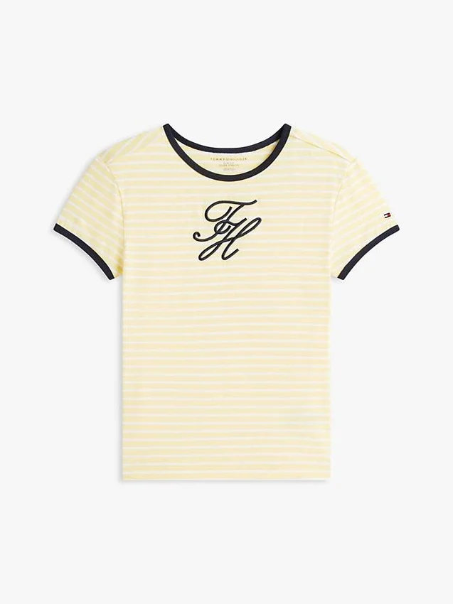 Tricou cu dungi și monogramă brodată Tricou cu dungi și monogramă brodată
