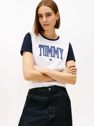 Tricou cu guler și logo Tommy